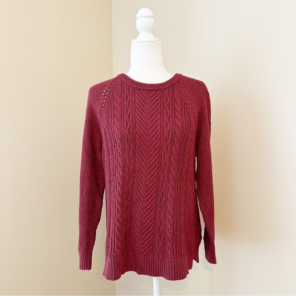 Tyler Boe Back Zip Cable Knit Red Gray Crew Neck Sweater - Medium